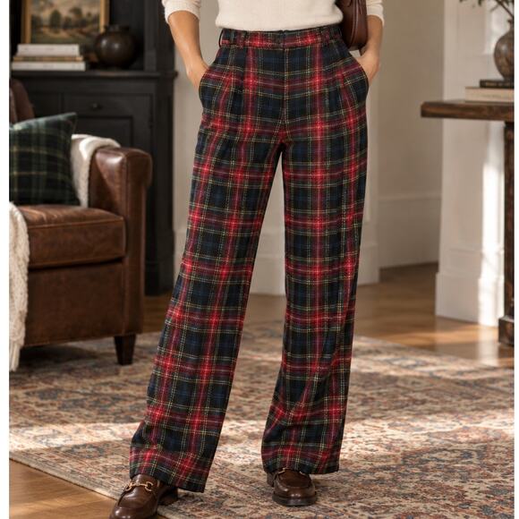 Liz Claiborne Pants - Liz Claiborne Hepburn Pants Wool Plaid Wide Leg 4 Tartan High Rise Preppy